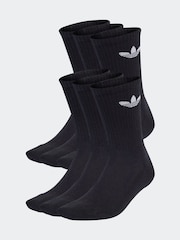 داكن أسود - حزمة من 6 جوارب برقبة Crew مزينة بشعار الوريقات الثلاثة من Adidas Originals - صورة 1 من 9