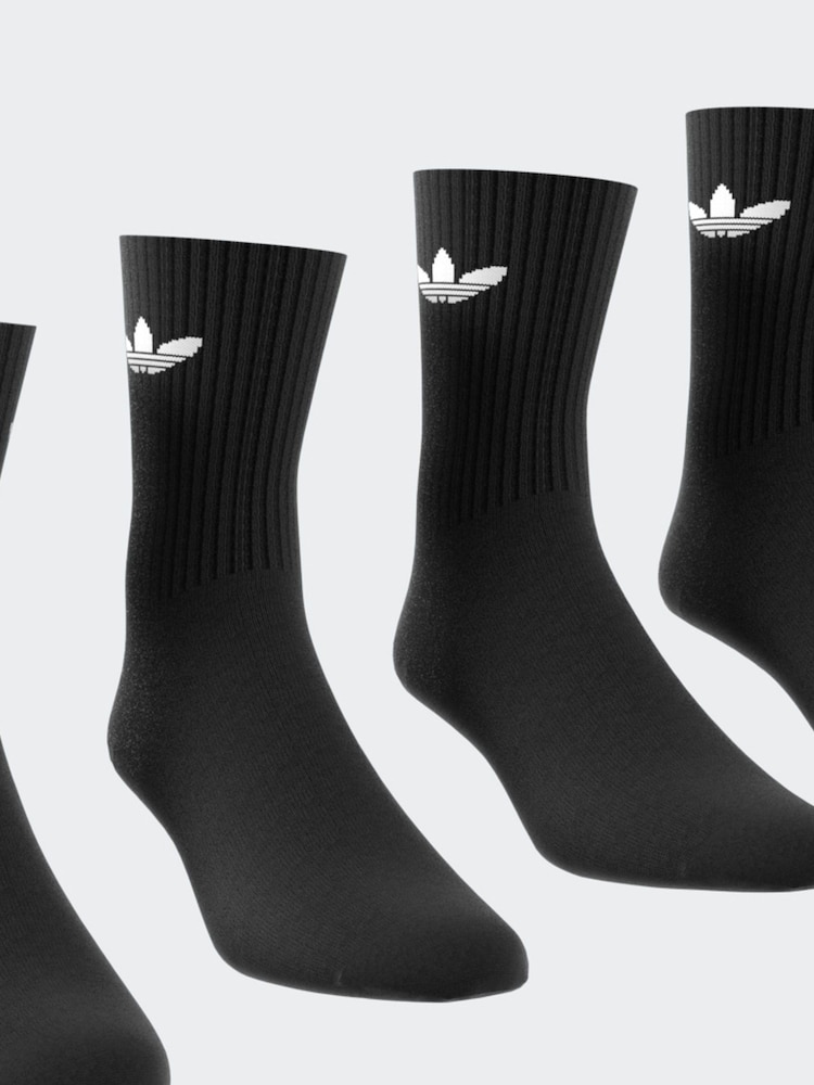 داكن أسود - حزمة من 6 جوارب برقبة Crew مزينة بشعار الوريقات الثلاثة من Adidas Originals - صورة 2 من 9