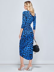 Jolie Moi Blue/ Black Print Wrap Front Bodycon Maxi Dress - Image 2 of 6