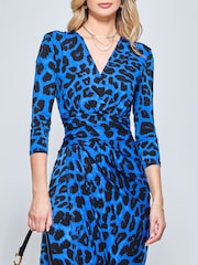 Jolie Moi Blue/ Black Print Wrap Front Bodycon Maxi Dress - Image 4 of 6