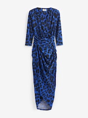 Jolie Moi Blue/ Black Print Wrap Front Bodycon Maxi Dress - Image 6 of 6