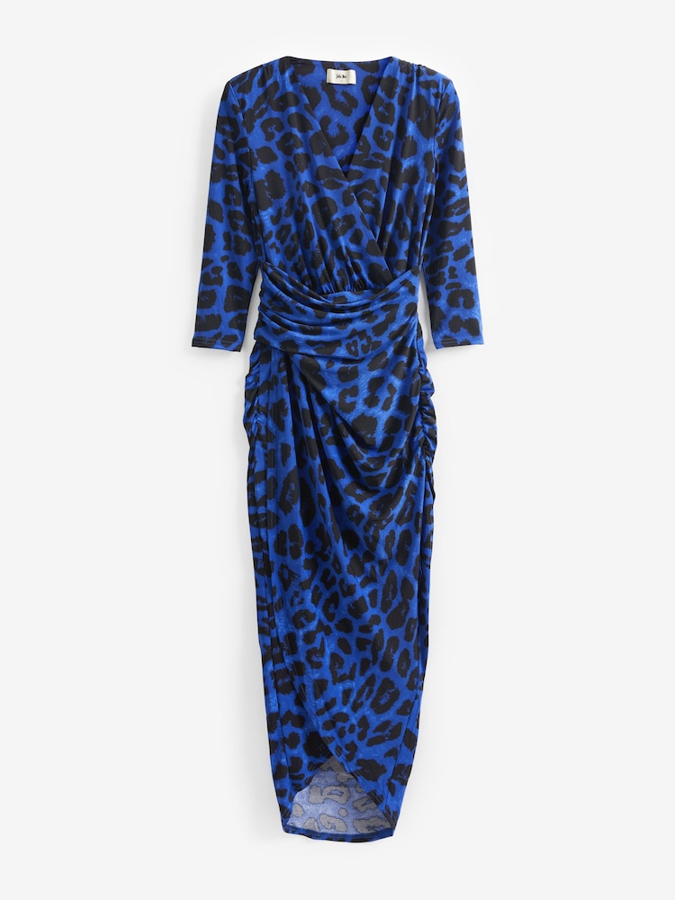 Jolie Moi Blue/ Black Print Wrap Front Bodycon Maxi Dress - Image 6 of 6