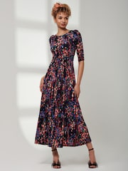 Jolie Moi Blue 3/4 Sleeve Print Jersey Maxi Dress - Image 1 of 4