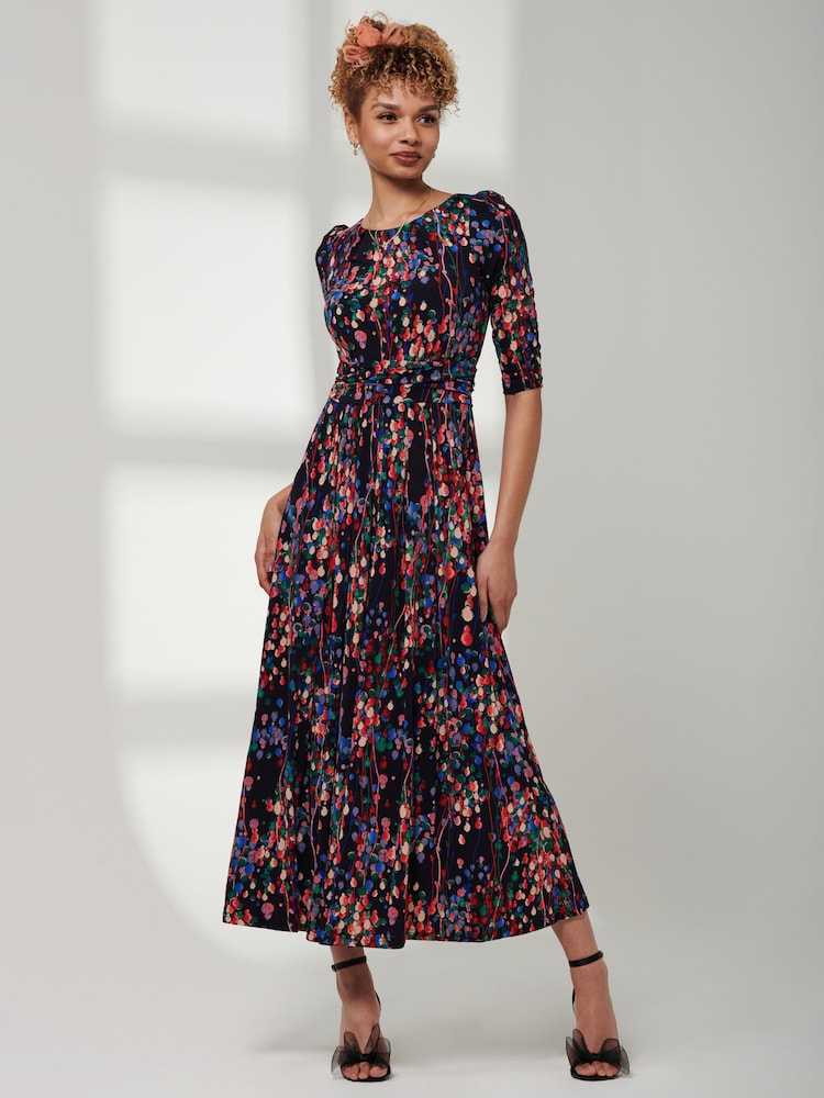 Jolie Moi Blue 3/4 Sleeve Print Jersey Maxi Dress - Image 1 of 4