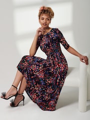 Jolie Moi Blue 3/4 Sleeve Print Jersey Maxi Dress - Image 2 of 4