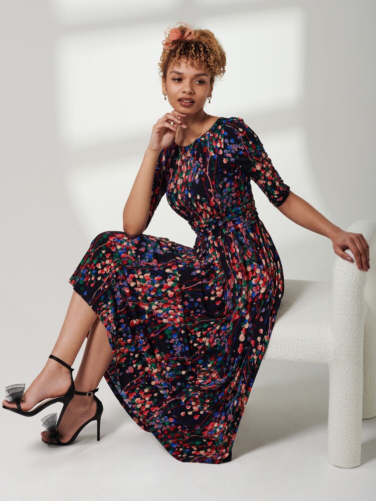 Jolie Moi Blue 3/4 Sleeve Print Jersey Maxi Dress - Image 2 of 4