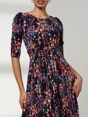 Jolie Moi Blue 3/4 Sleeve Print Jersey Maxi Dress - Image 3 of 4
