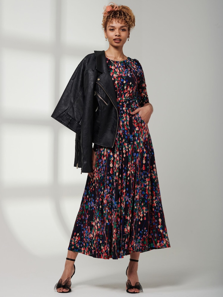 Jolie Moi Blue 3/4 Sleeve Print Jersey Maxi Dress - Image 4 of 4