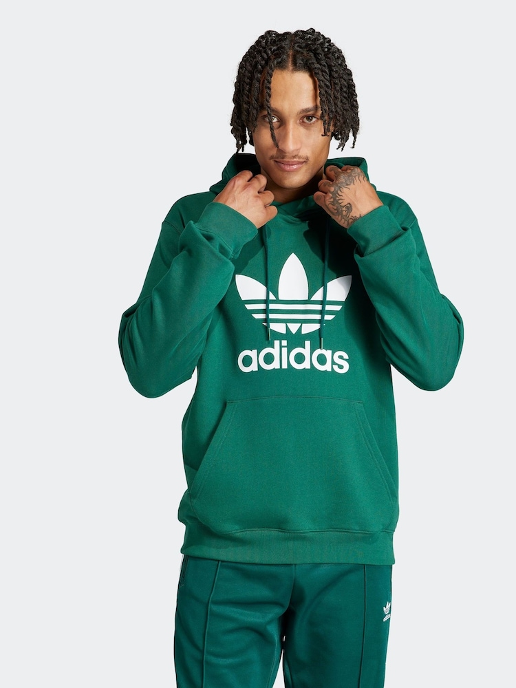 adidas Originals Green 100% Cotton Adicolor Classics Trefoil Hoodie - Image 1 of 8
