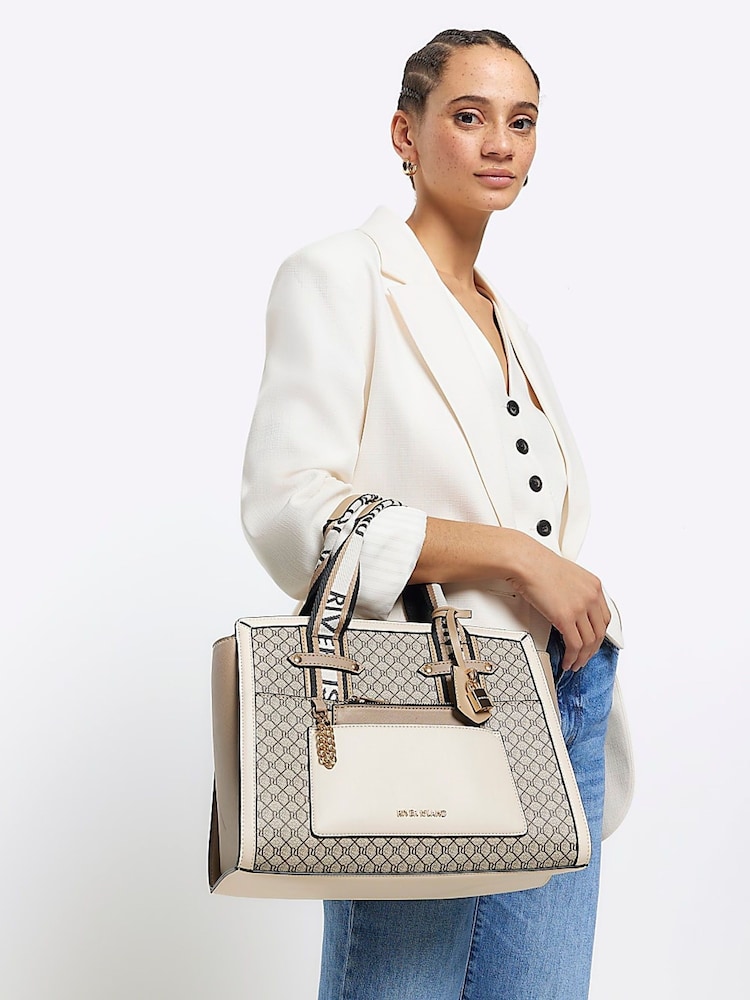 River Island Monogram Webbing Handle Tote Bag - Image 1 of 6