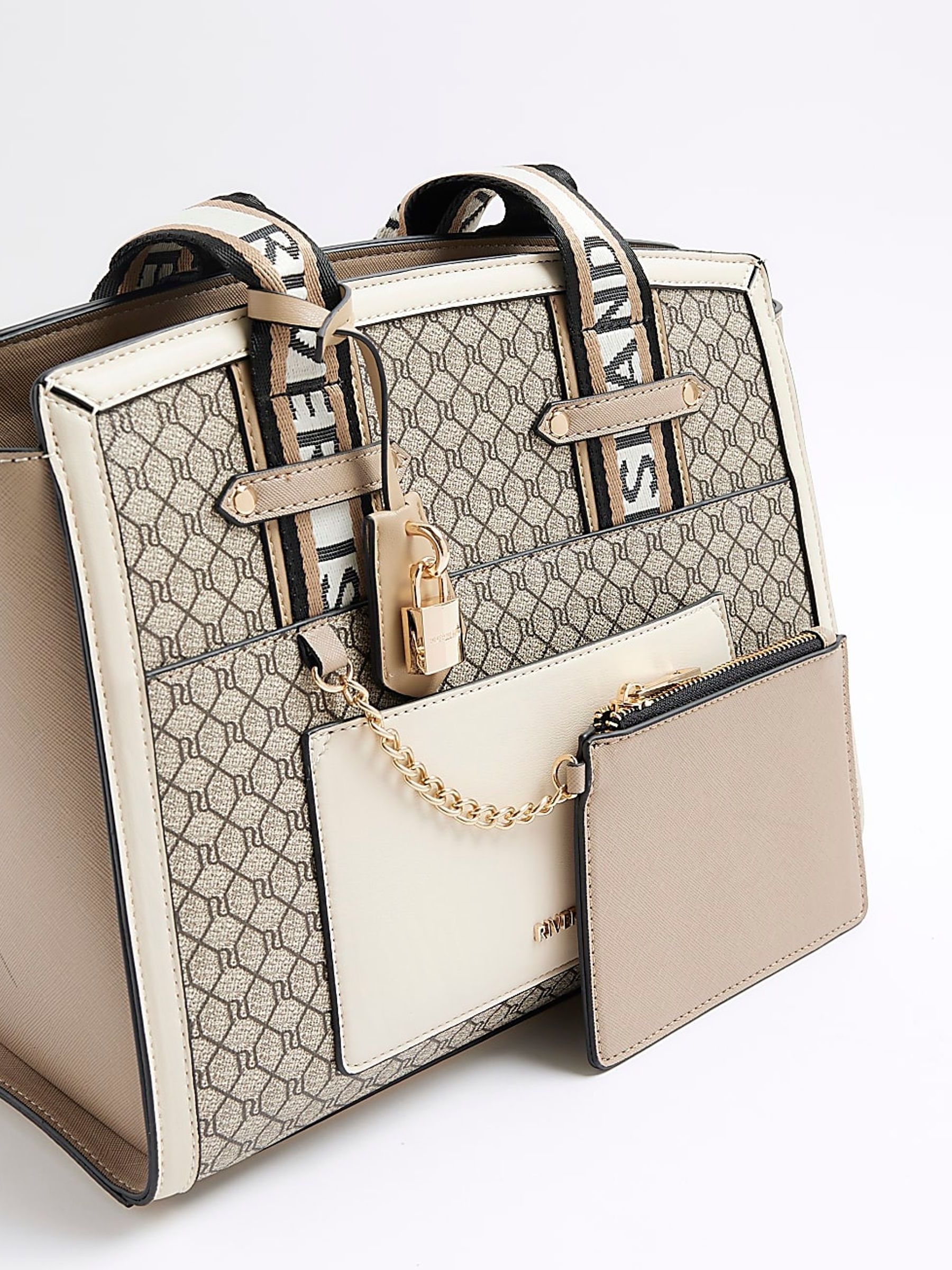Beige ri monogram winged tote bag on sale