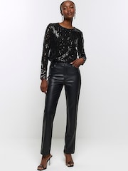 River Island Black Fitted Spaced Sequin Top - Image 3 of 6