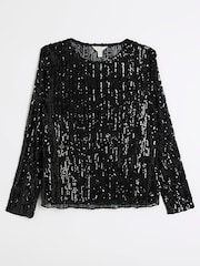 River Island Black Fitted Spaced Sequin Top - Image 5 of 6