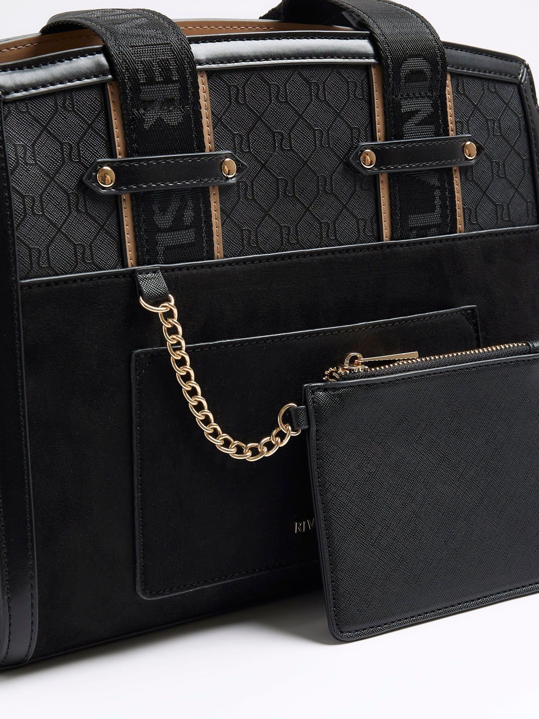 River Island Black Webbing Handle Tote Bag