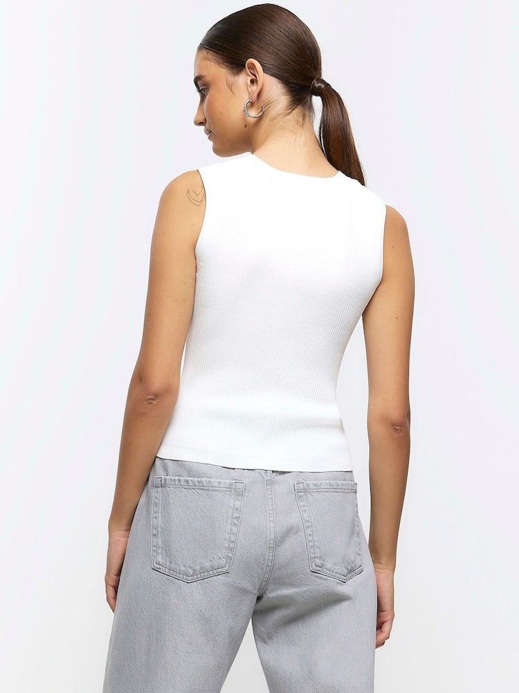 River Island Cream Embellished Bodyfit Vest - Image 2 of 4 River Island Cream Embellished Bodyfit Vest - Image 2 of 4