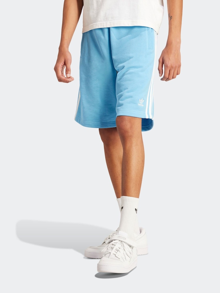 adidas Sky Blue 100% Cotton Adicolor 3-Stripes Shorts - Image 1 of 7
