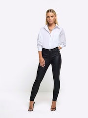 River Island Black Petite Mid Rise Bum Scuplt Coated Skinny Jeans - Image 1 of 4