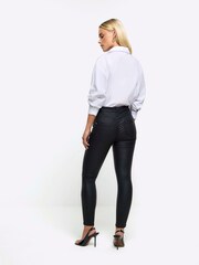 River Island Black Petite Mid Rise Bum Scuplt Coated Skinny Jeans - Image 2 of 4