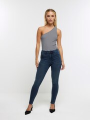 River Island Blue Petite Mid Rise Skinny Jeans - Image 1 of 4