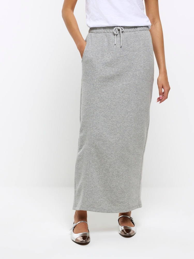 River Island Grey Sweat Midi Skirt - Image 1 of 6 River Island Grey Sweat Midi Skirt - Image 1 of 6