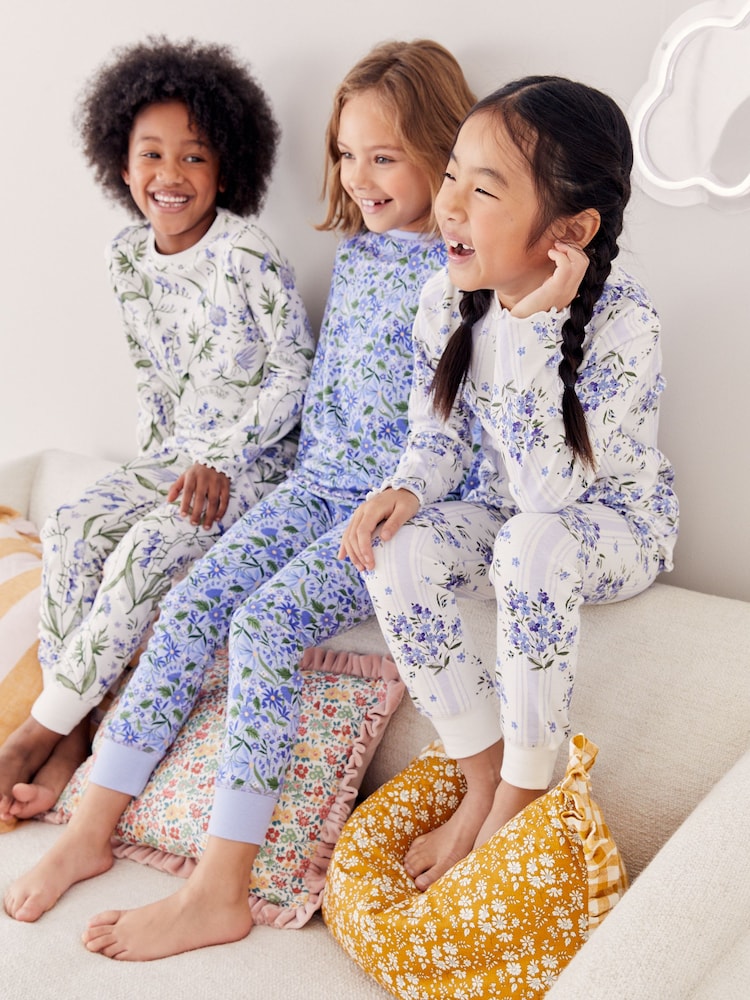 Campanilla azul/blanca - Pack de 3 pijamas abrigados de algodón 100 % con estampado floral (9 meses - 16 años) - Imagen 1 de 9 Campanilla azul/blanca - Pack de 3 pijamas abrigados de algodón 100 % con estampado floral (9 meses - 16 años) - Imagen 1 de 9