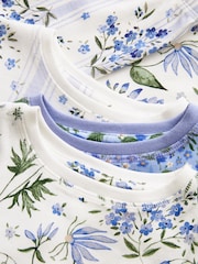 Blue/White Bluebell 100% Cotton Floral Snuggle Pyjamas 3 Pack (9mths-16yrs) - Image 3 of 9