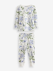Blue/White Bluebell 100% Cotton Floral Snuggle Pyjamas 3 Pack (9mths-16yrs) - Image 6 of 9