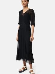 Jigsaw Pintucked Crinkle Black Midi Dress - Image 1 of 7