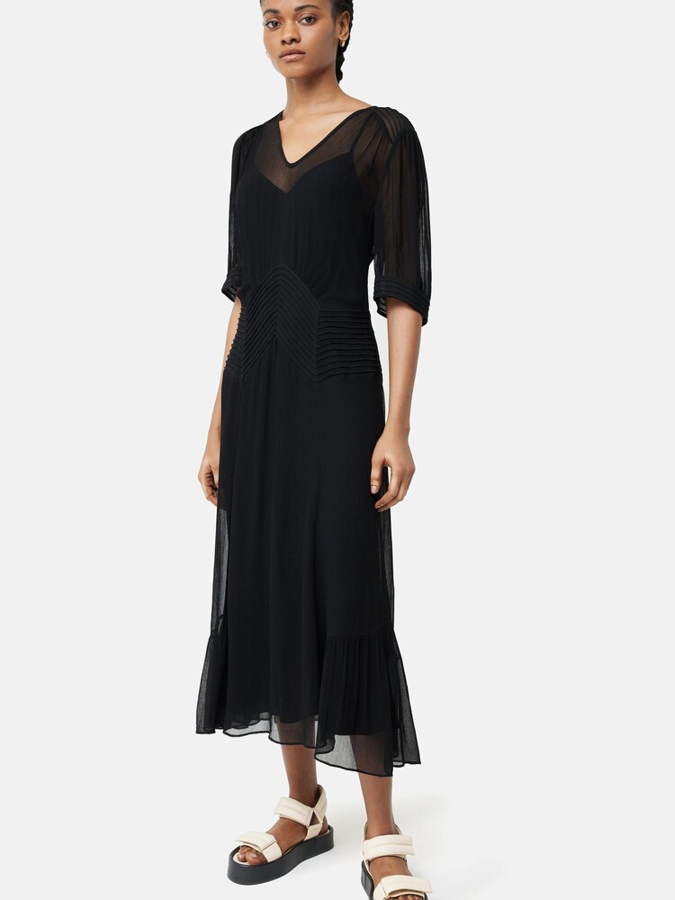 Jigsaw Pintucked Crinkle Black Midi Dress - Image 1 of 7