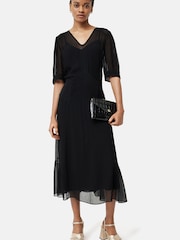 Jigsaw Pintucked Crinkle Black Midi Dress - Image 3 of 7