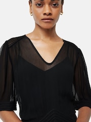 Jigsaw Pintucked Crinkle Black Midi Dress - Image 4 of 7