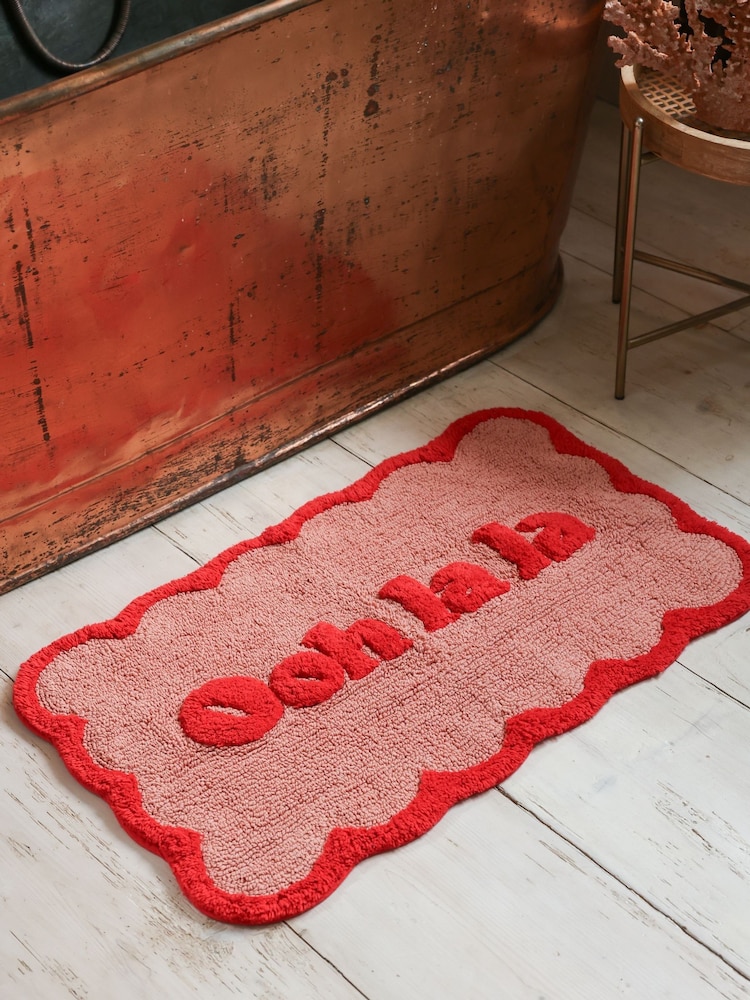 Rockett St George Pink Ooh La La Slogan 100% Cotton Bath Mat - Image 1 of 2