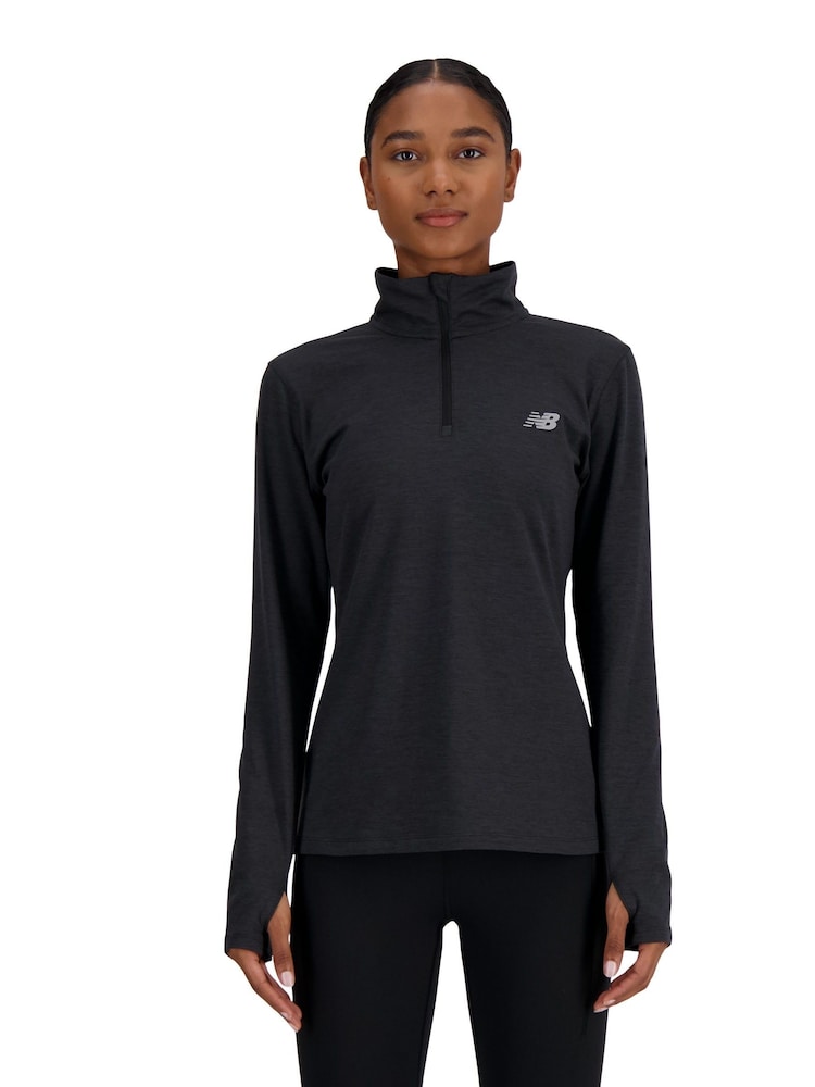 New Balance Black Space Dye Quarter Zip Sweat Top - Image 1 of 7 New Balance Black Space Dye Quarter Zip Sweat Top - Image 1 of 7
