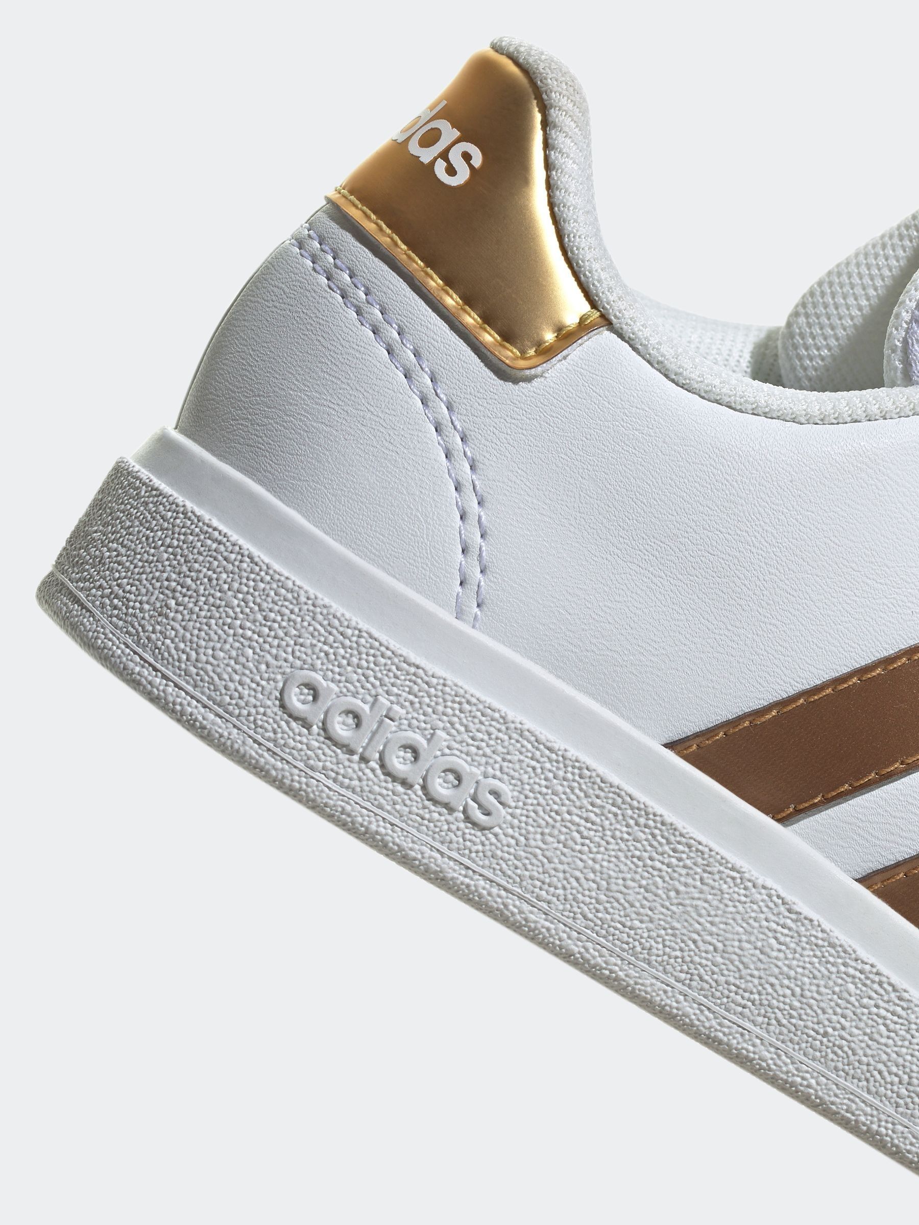 Adidas white shoes with gold clearance