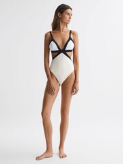 Reiss Black/White Alice Colourblock Cut-Out Swimsuit - Image 3 of 4