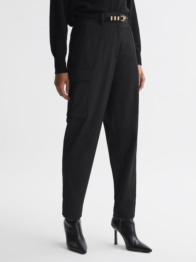 Reiss Black Violet Mid Rise Cargo Trousers - Image 1 of 5