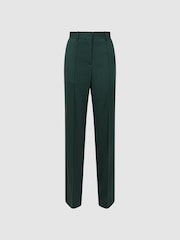 Reiss Bottle Green Jade Wide Wide Leg Wool Blend Mid Rise Suit Trousers - Image 2 of 5