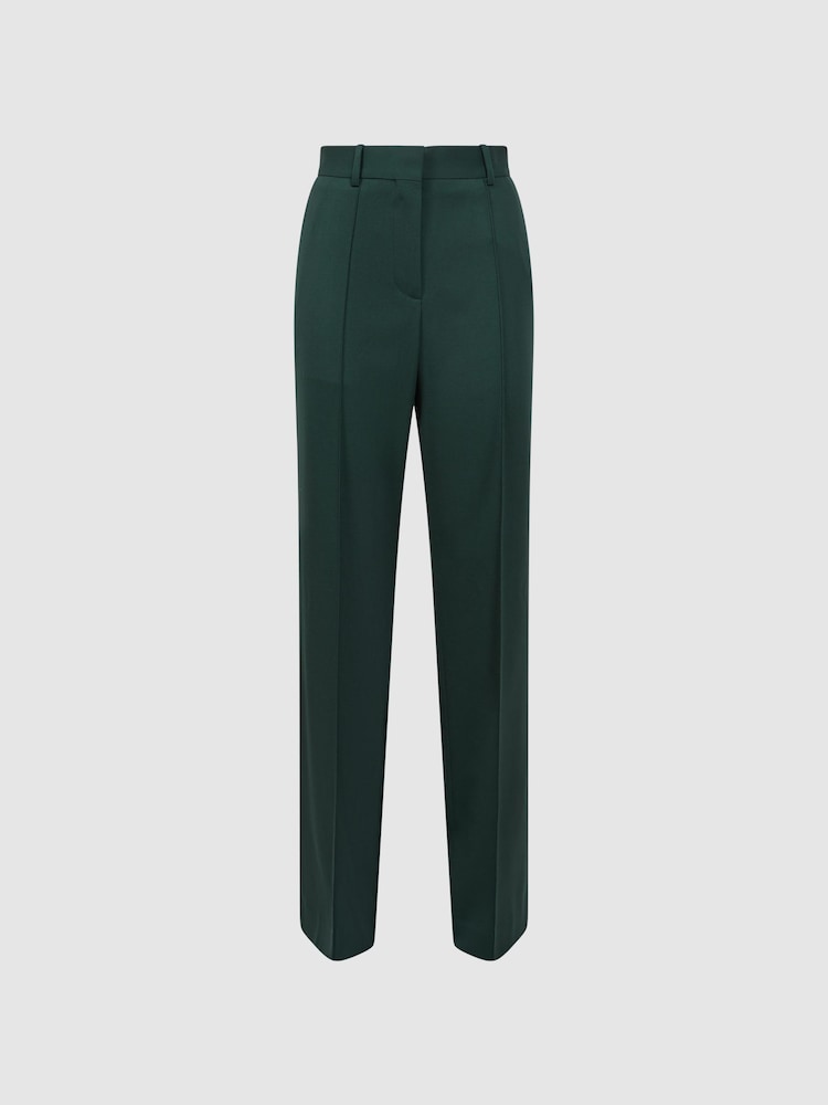 Reiss Bottle Green Jade Wide Wide Leg Wool Blend Mid Rise Suit Trousers - Image 2 of 5