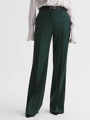Reiss Bottle Green Jade Wide Wide Leg Wool Blend Mid Rise Suit Trousers - Image 3 of 5