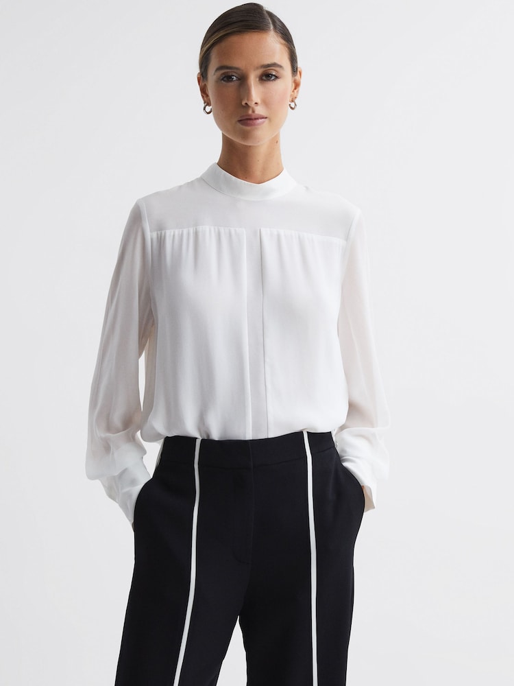 Crème - Blouse transparente à col montant Reiss Riley - Image 1 de 6