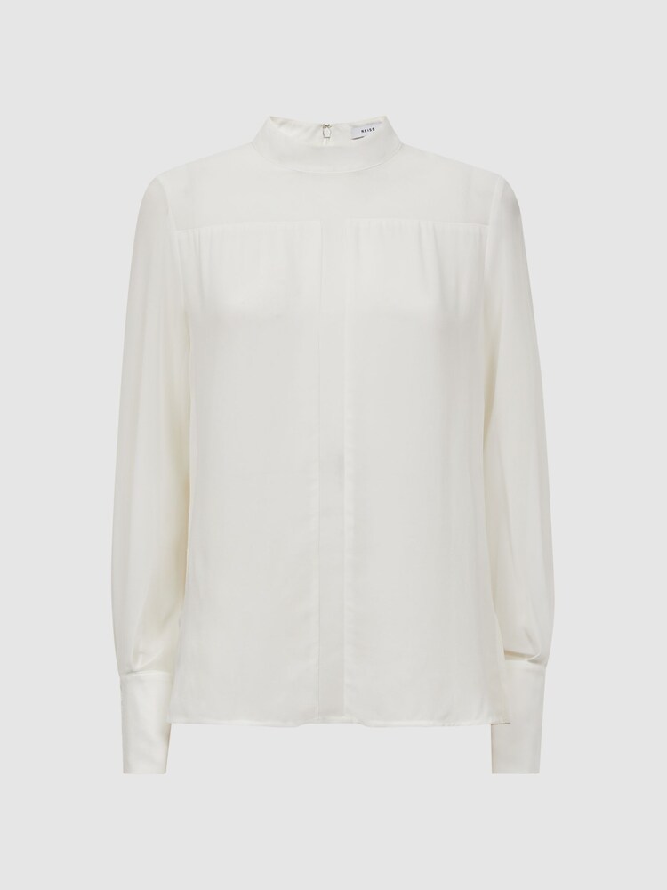 Crème - Blouse transparente à col montant Reiss Riley - Image 2 de 6