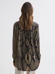 Reiss Brown Emmy Snake Print Tie Neck Blouse - Image 4 of 4
