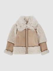 Reiss Neutral Asher 9-14 yrs Suede Sheepskin Zip-Through Jacket - Image 2 of 8