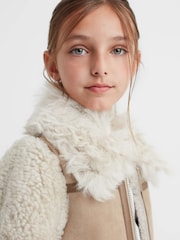 Reiss Neutral Asher 9-14 yrs Suede Sheepskin Zip-Through Jacket - Image 4 of 8