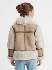 Reiss Neutral Asher 9-14 yrs Suede Sheepskin Zip-Through Jacket - Image 6 of 8