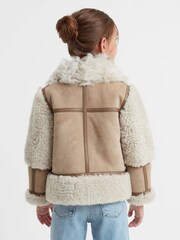 Reiss Neutral Asher 4-9 yrs Suede Sheepskin Zip-Through Jacket - Image 6 of 8