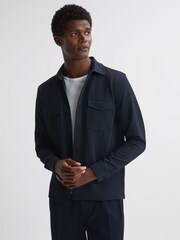 Reiss Navy Borneo Twin Pocket Long Sleeve Overshirt - Image 1 of 4