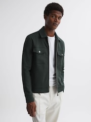 Reiss Emerald Medina Interlock Jersey Zip-Through Jacket - Image 1 of 4