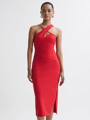Reiss Red Halle Bodycon Cut-Out Midi Dress - Image 1 of 5