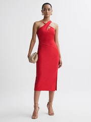 Reiss Red Halle Bodycon Cut-Out Midi Dress - Image 3 of 5